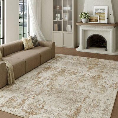 Sarah Modern Abstract Machine Washable Area Rug with Non-Slip Backing