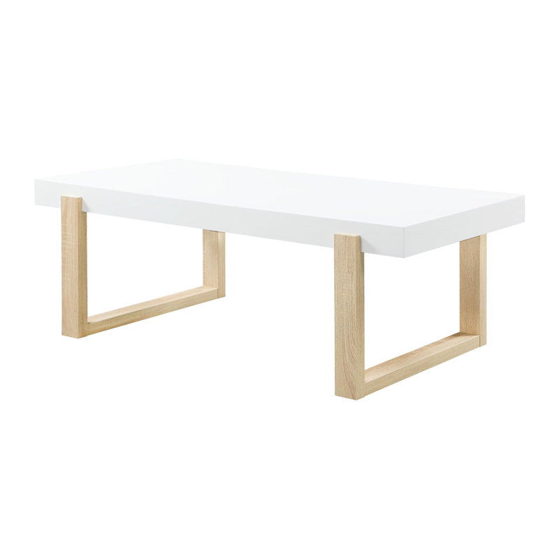 Sled Rectangular Coffee Table in White High Gloss and Natural