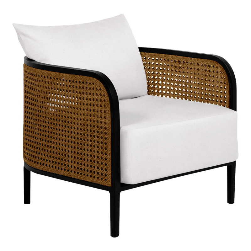 Havana Patio Chair with Cushions, Perigold Posh Snow, Havana #84 Black-Natural Resin, No welt + Standard fill