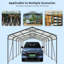 Abri d'auto polyvalent 12 x 32 pi - Toit en acier galvanisé, rayures verticales et installation tout-terrain