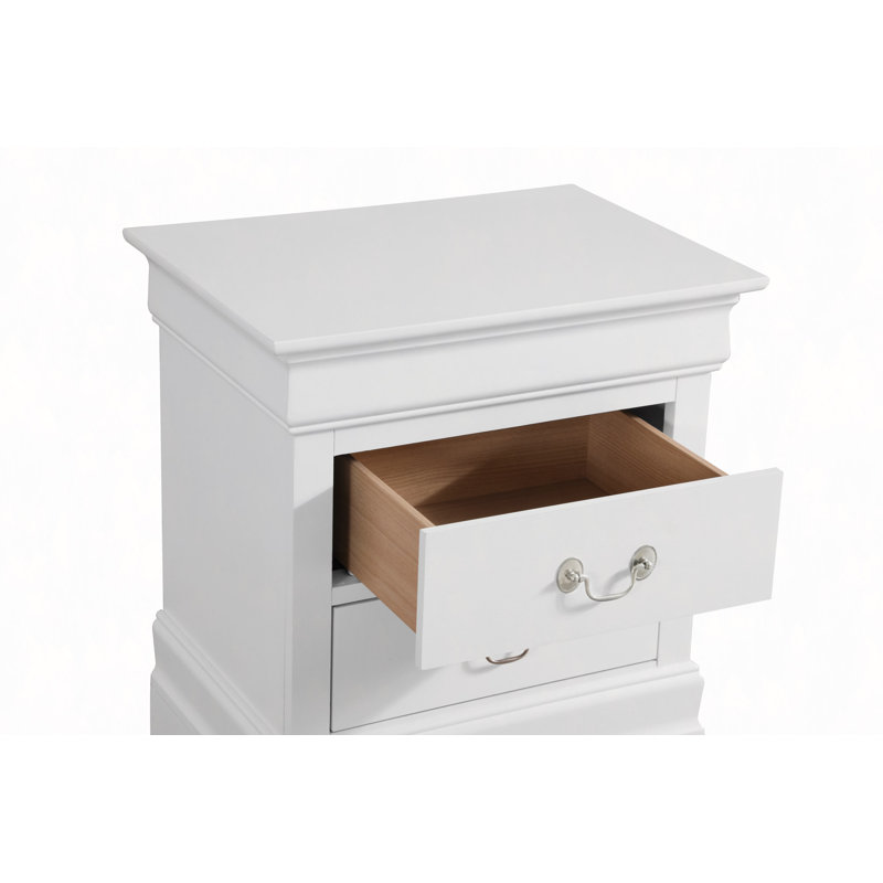 Table de chevet, conception compacte de 24 po, 2 tiroirs, rangement de chevet intemporel et fonctionnel, Blanc