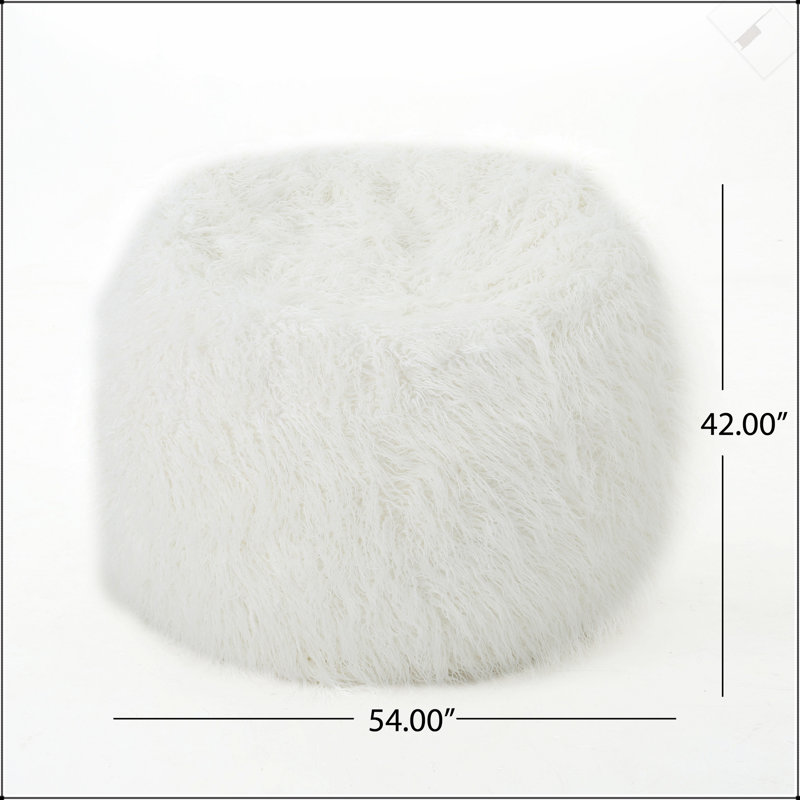 Mahin 5 Foot Rounded Faux Fur Bean Bag, White - Soft, Cozy, And Stylish Seating For Modern Living Spaces, White Faux Fur
