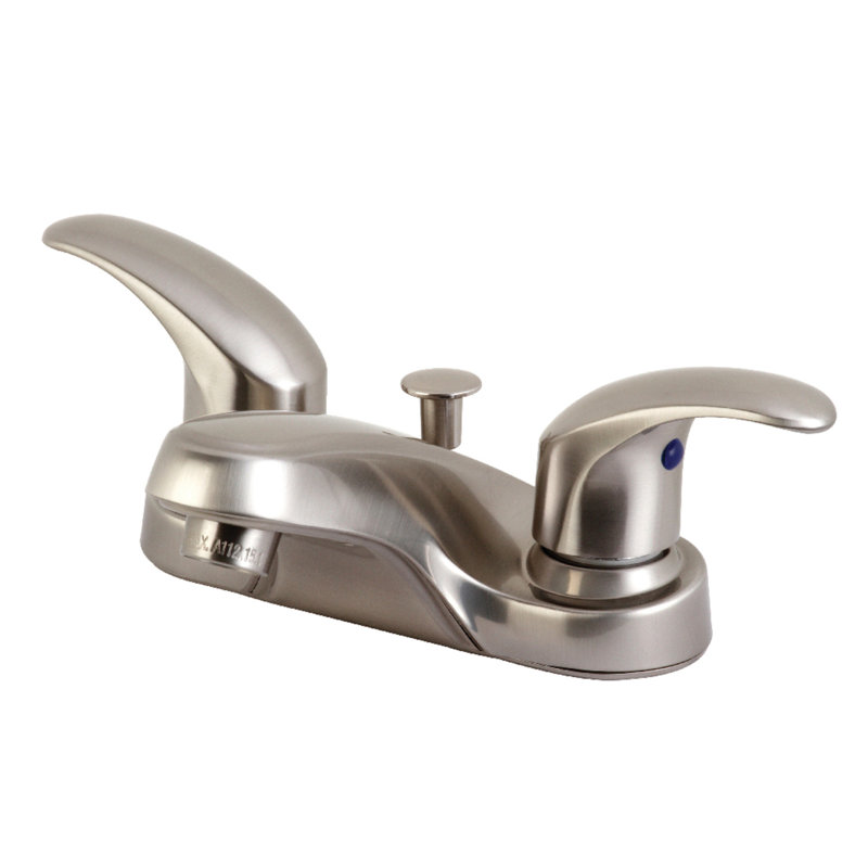 Kingston Brass Legacy Two-Handle 3-Hole Deck Mount 4" Centerset Bathroom Faucet with Plastic Pop-Up, Brushed Nickel