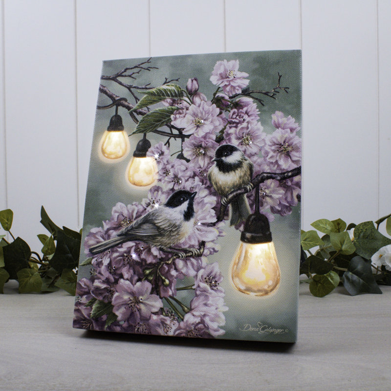 Cherry Blossom Birds 8x6 Mini Lighted Easel Back Canvas