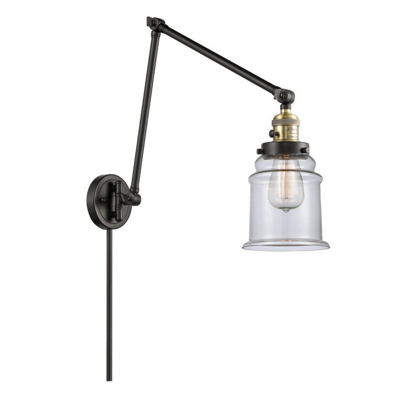 Bras pivotant à 1 lumière à intensité variable Galaviz, Transparent, Laiton antique noir, Ampoule non incluse