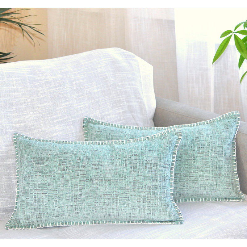  Lumbar Pillow Covers 12x20 inches | Soft Chenille Rectangular Cushion Covers (Set of 2), Heather Teal