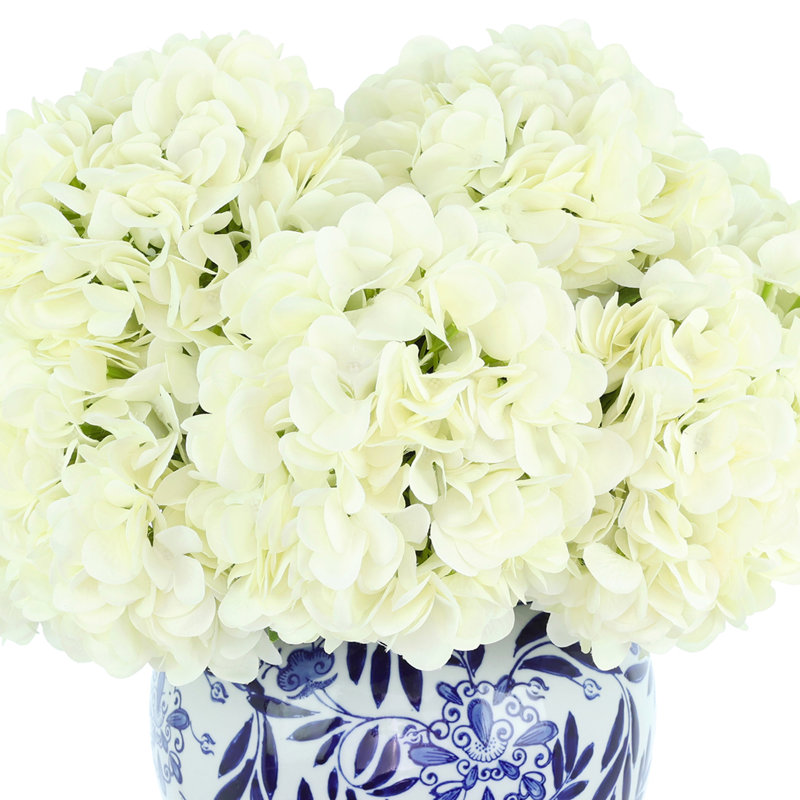 Hydrangea Arrangement in Blue and White Vase