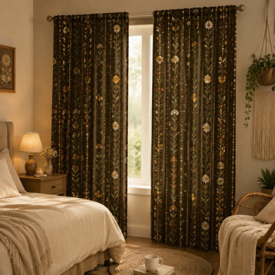 2 pièces de rideaux floraux rétro, motif botanique de printemps moderne campagne française filtrant la lumière pour le salon, la chambre, la cuisine, la poche de tringle, les rideaux de fenêtre, le décor, le mur, la maison