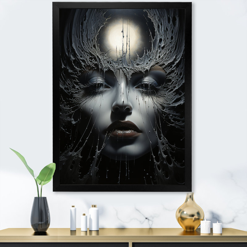 Surréalisme, Eclipse éternelle, portrait sur toile, Cadre photo noir, H 44 po x l 34 po x P 1,5 po