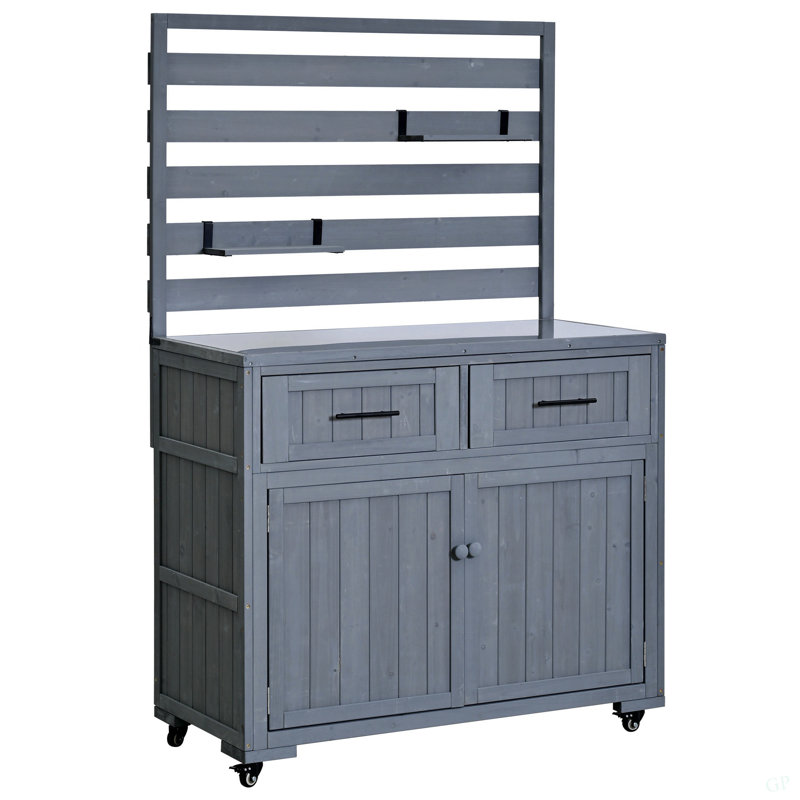 Chariot de cuisine en bois massif 64,9 po H 64 po, Gris