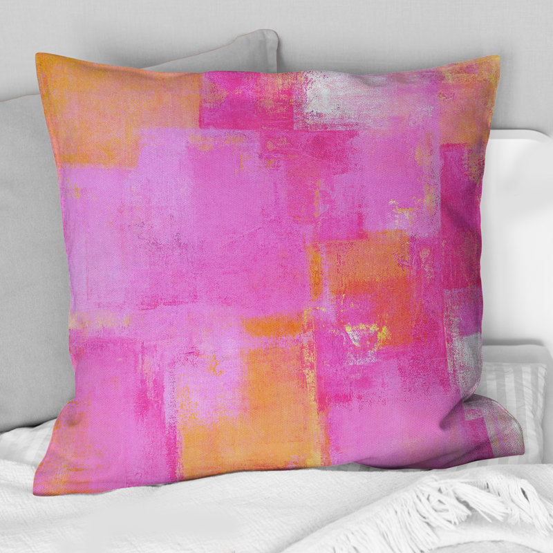 Rose et orange Colorfields II - coussin imprimé moderne, H 16 po x l 16 po, Carré