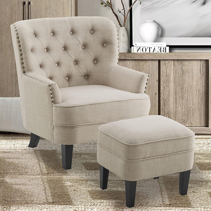 1 set Mid Century Modern Armchair for Living Comfy Seat,Tub Sofa for Bedroom Reading Room, Natural Polyester 
