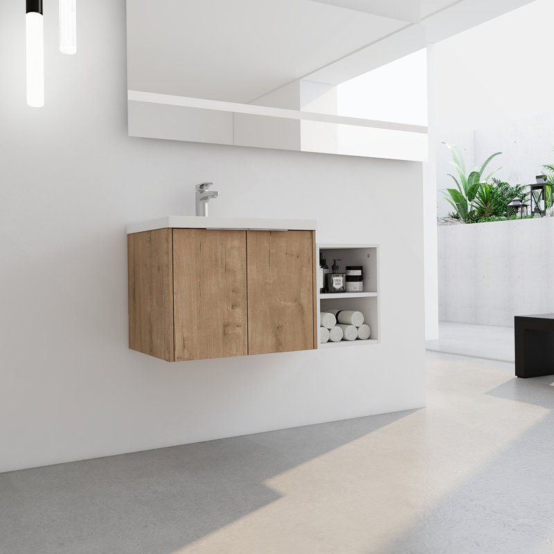 Meuble-lavabo à fermeture en douceur 36 po avec lavabo, Imitation chêne