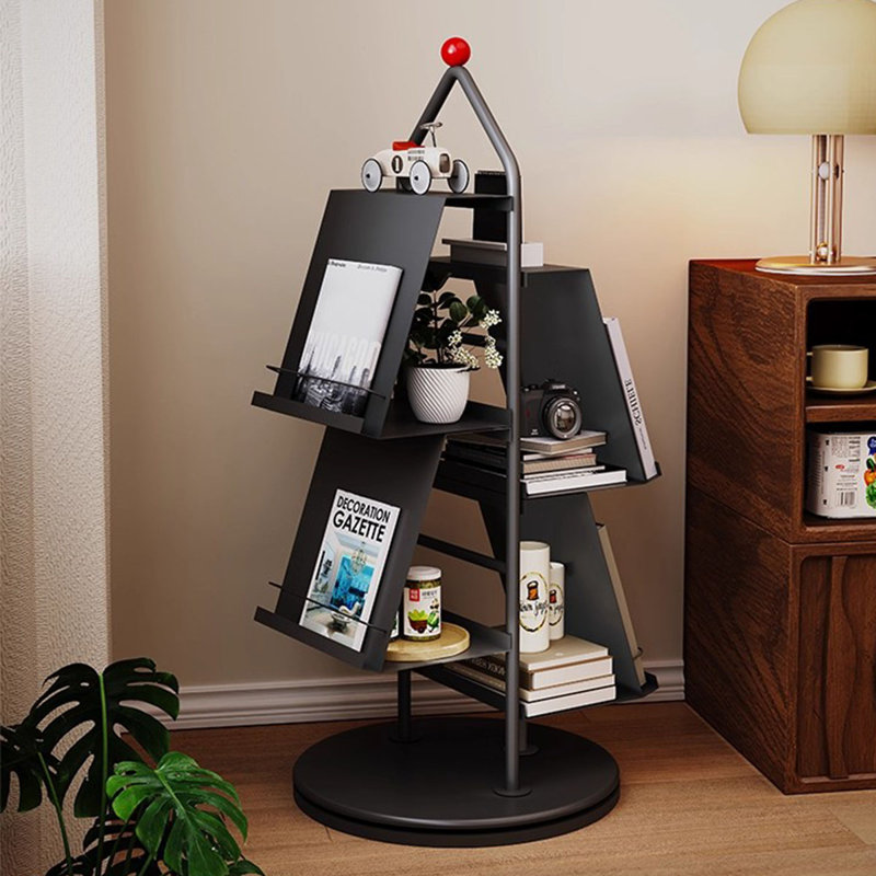 Black Modern Iron Rotating Bookshelf, Black