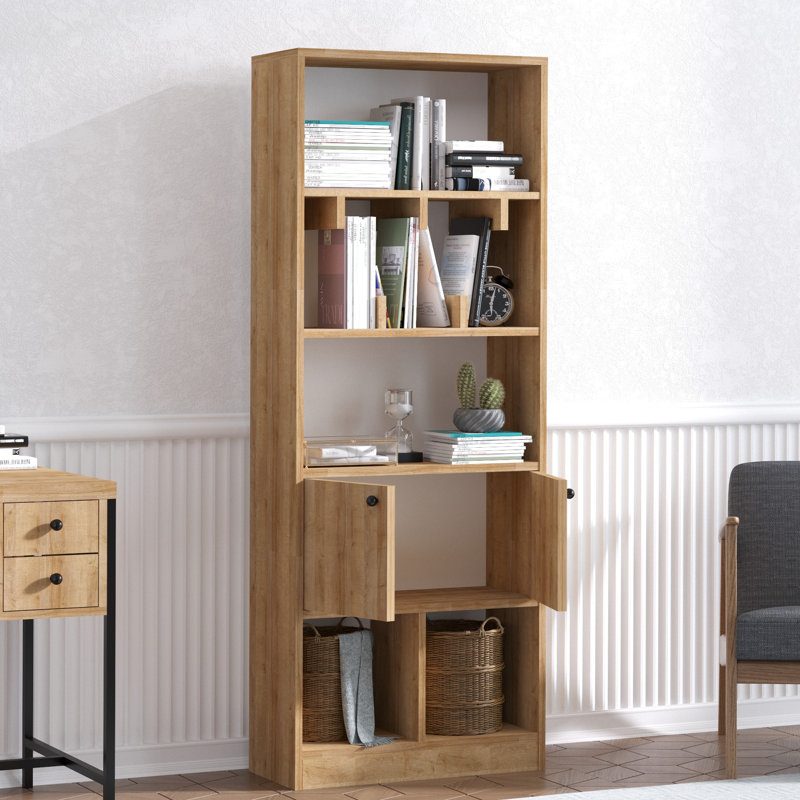 Modern Oak Bookshelf, 67.0 x 11.8 x 23.6 inches | 100% Melamine Coated Particle Board, Thickness: 0.7 inches | Numerous Shelves, Wall-Mountable, Solid Color Design | Perfect for Home & Office Storage Solutions