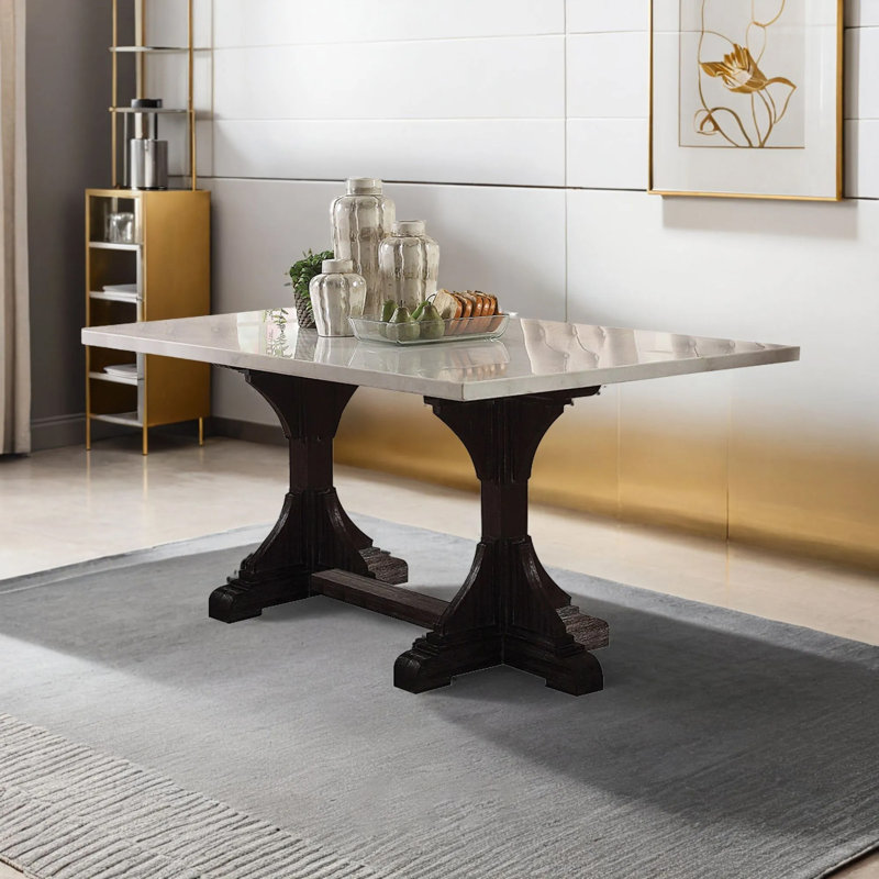 Cline 72'' Trestle Dining Table,kitchen table,kitchen table,dining room table,dining table,dining room table, Brown Marble