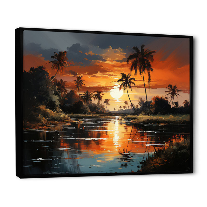 Dominicain Sunset Reflections - reproduction sur toile, Cadre flottant noir, H 12 po x l 20 po x P 1 po