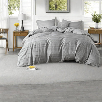 de literie moderne en polyester teint en cations avec motif jacquard, gris
