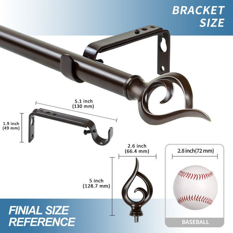 Tringle à rideaux simple Glenva, l 84 po à 120 po, Bronze