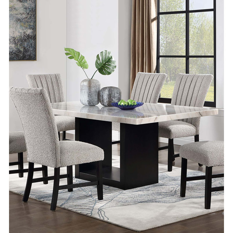 Table de salle à manger élégante en marbre véritable avec base en bois massif robuste
