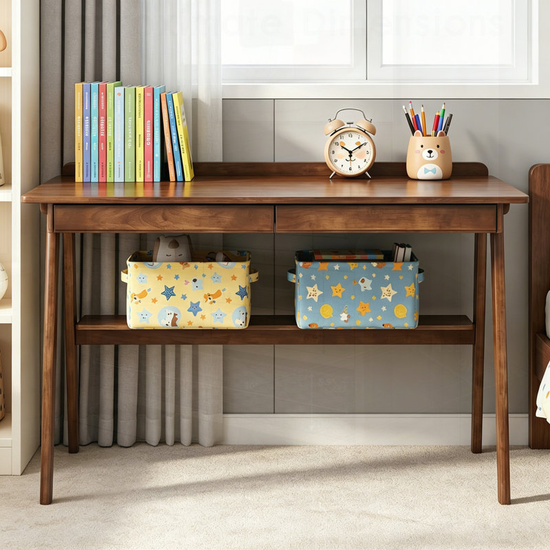 Bureau d'écriture en bois massif, bureau à domicile pour petits espaces, bureaux modernes Mid-Century avec 2 tiroirs et tablette de rangement, bureau debout avec crochets latéraux pour bureau, chambre à coucher, bureau