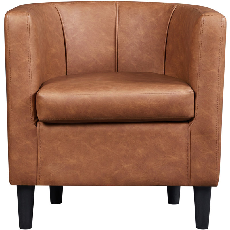 Faux Leather Barrel Chair, Upholstered Accent Chair, Brown