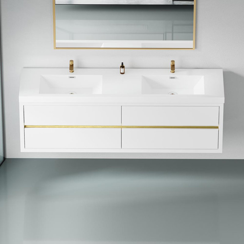 72" Wall-Mounted Bathroom Vanity, Glossy White