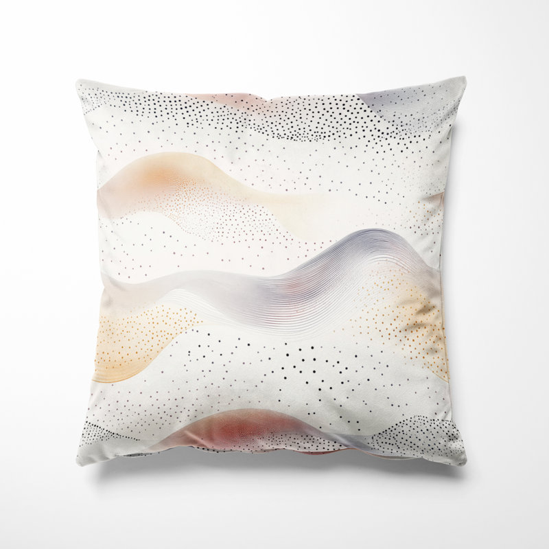 Modern Throw Pillow - Orange Wave Dot Ocean Printed Cushion, 18"H x 18"W