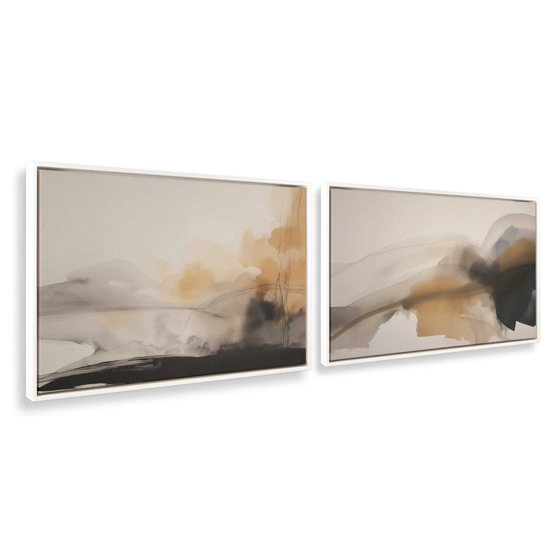 «Copper Rustic Elegance», ensemble de 2 impressions sur toile dans un cadre, Cadre flottant blanc opaque