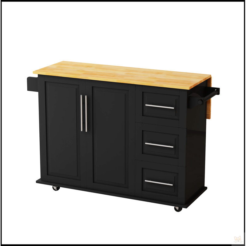 Monea Kitchen Island, Black, Manufactured Wood