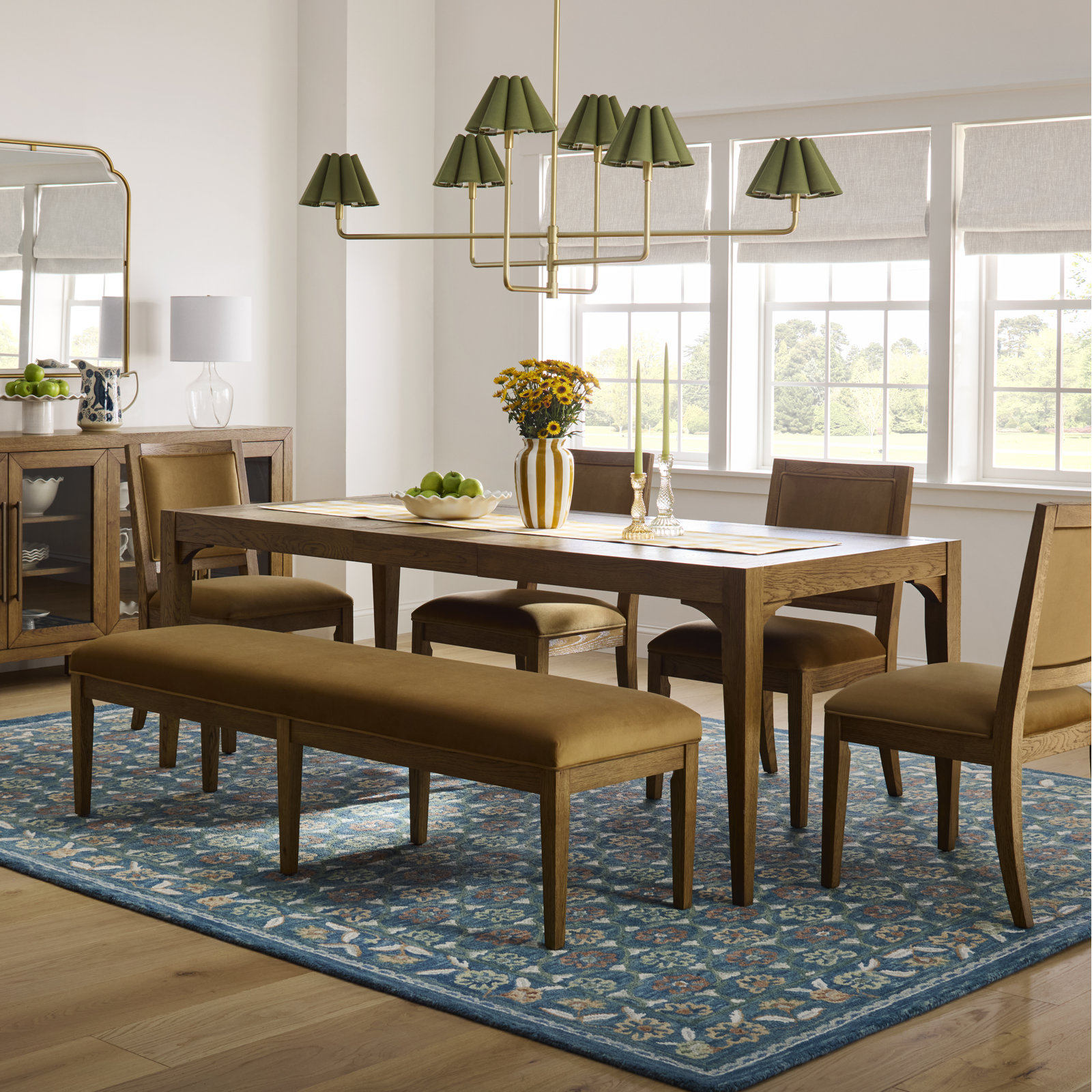 Polly 6-Light Chandelier, Natural Brass, Green