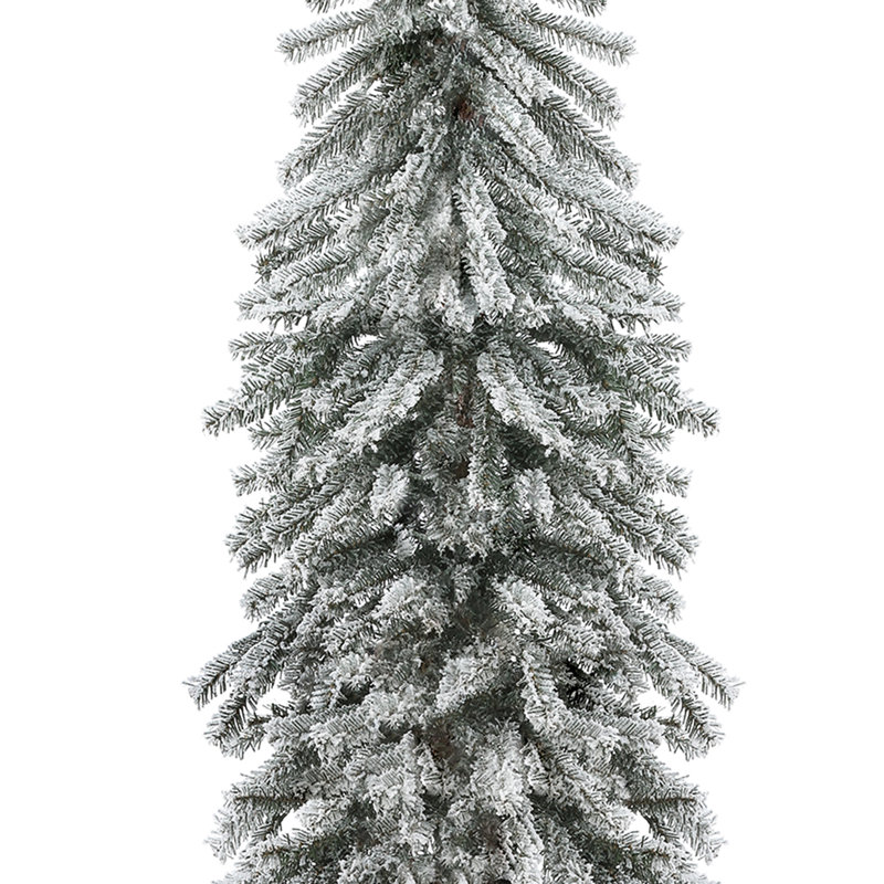 Mercury Row® Slender Green Fir Flocked Christmas Tree Set with Lights (Set of 3)