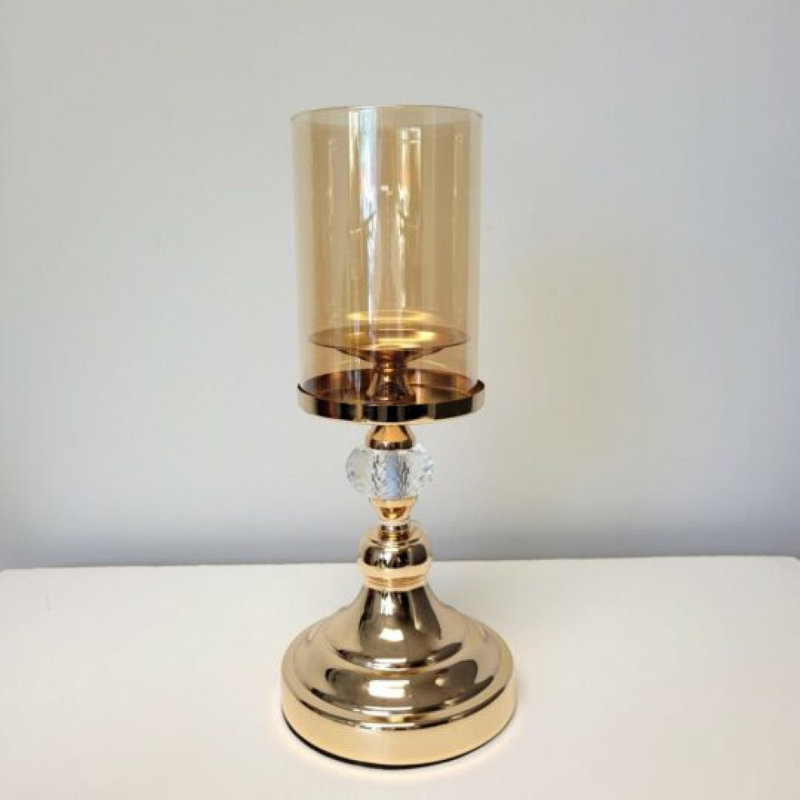 13? Metal And Glass Candle Holder, Gold