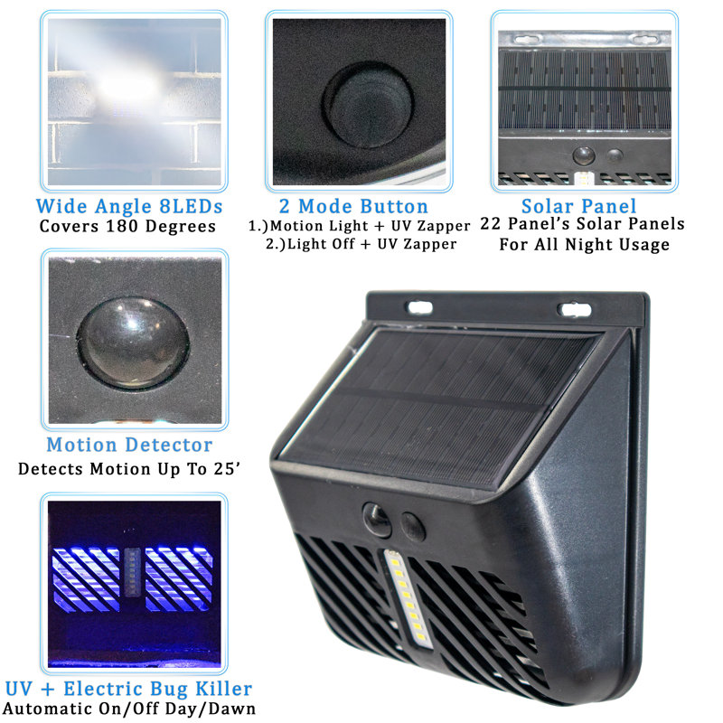 2 Solar Bug Zapper Uv Mosquito Insect Killer W/ Motion Sensor Led Light, Waterproof Insect Pest Control For Garden, Yard, Patio, Camping - Portable, Rechargeable, Eco-friendly Solar-powered