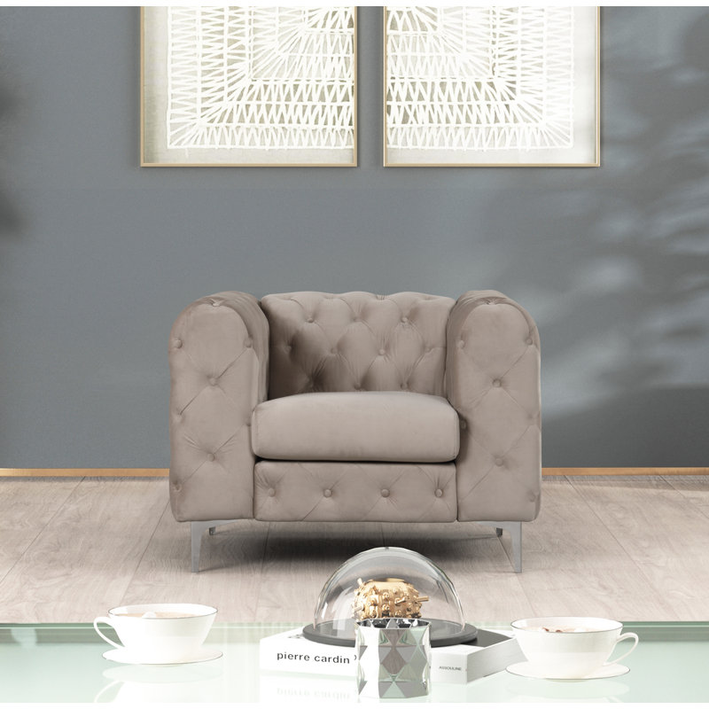 Gladys Velvet Armchair, Caffe Latte Velvet, Silver