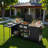 Large Grill Table Outdoor Kitchen Island With Stainless Steel Top, Fold-out Prep Table, Adjustable Shelves And Spice Rack