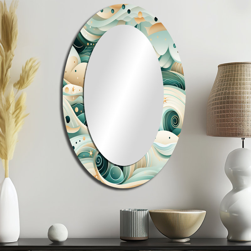 Motif côtier à charme géométrique côtier - Grand miroir mural ovale sur métal, H 36 po x l 24 po
