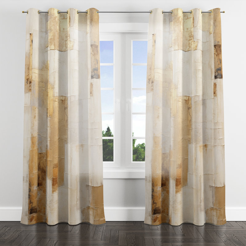 «Dant» beige et doré Dream Collage I - rideau moderne en velours avec œillets - obscurcissant - 1 panneau, L 52 po x L 108 po