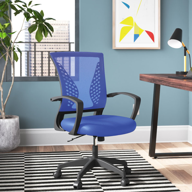 Blue Mesh Swivel Task Chair with Adjustable Arms