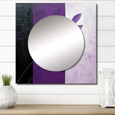 Cailynne - Purple Minimal Fern Collage Leaves Large Square Mirror For Wall Art Decor