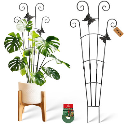 Treillis 30 po pour plantes d'intérieur en pot, orné de papillons, noir