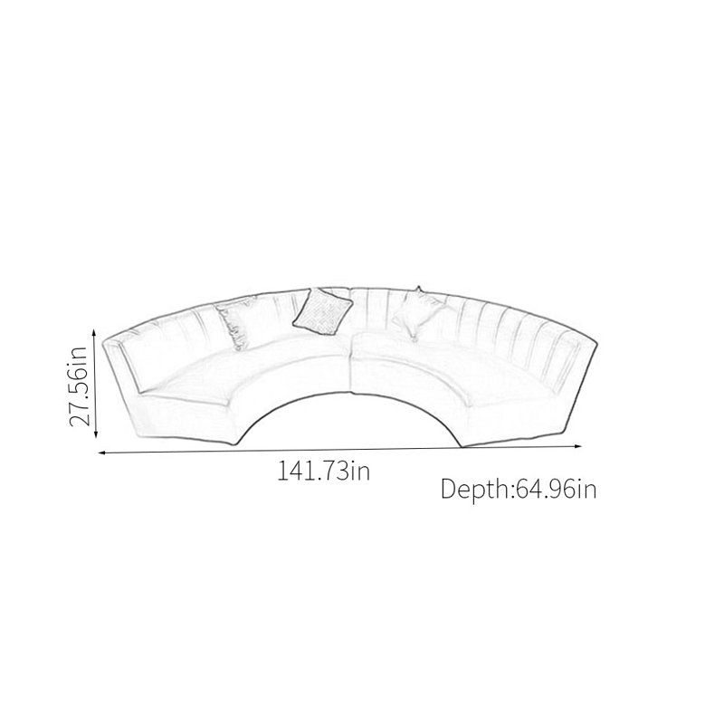 Canapé noir à arc semi-circulaire, H 27,56 po x l 141,73 po x P 64,99 po, 6