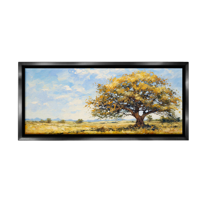 «Sycamore Tree In Field Floater Frame» par Gina Kelly sur, H 14 po x l 31 po, Cadre flottant noir de jais
