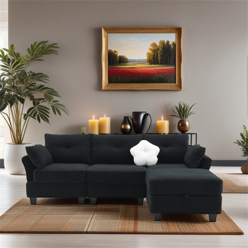 Canapé modulaire 2 pièces Viljami, Velours noir