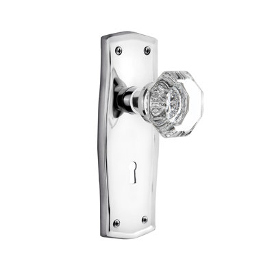 Bouton de porte de mortaise intérieur en cristal transparent avec plaque longue waldorf Prairie