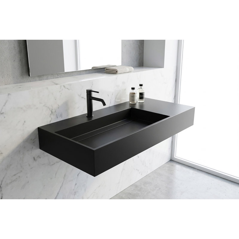 Lavabo de salle de bain mural rectangulaire 36 "avec lavabo gauche et comptoir Juniper - noir, avec trou pour robinet, Simple