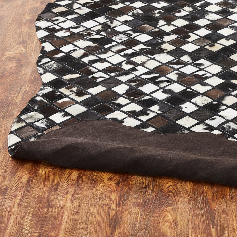 Breyen Cowhide Patchwork Area Rug in Black/White/Brown, Novelty 8'6" x 11'6"