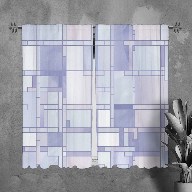 Mondrian Window Curtains Geometric Blue Drapes, H 61 po x l 20 po