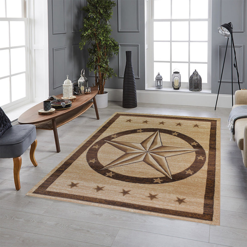 Tapis Aaleeyah Western | Design médaillon étoile solitaire | Polypropylène | Tapis décoratif d'intérieur, Beige