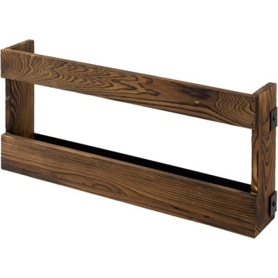 Magazine Rack, Burnt Wood & Black Metal, Wall-Mounted Display